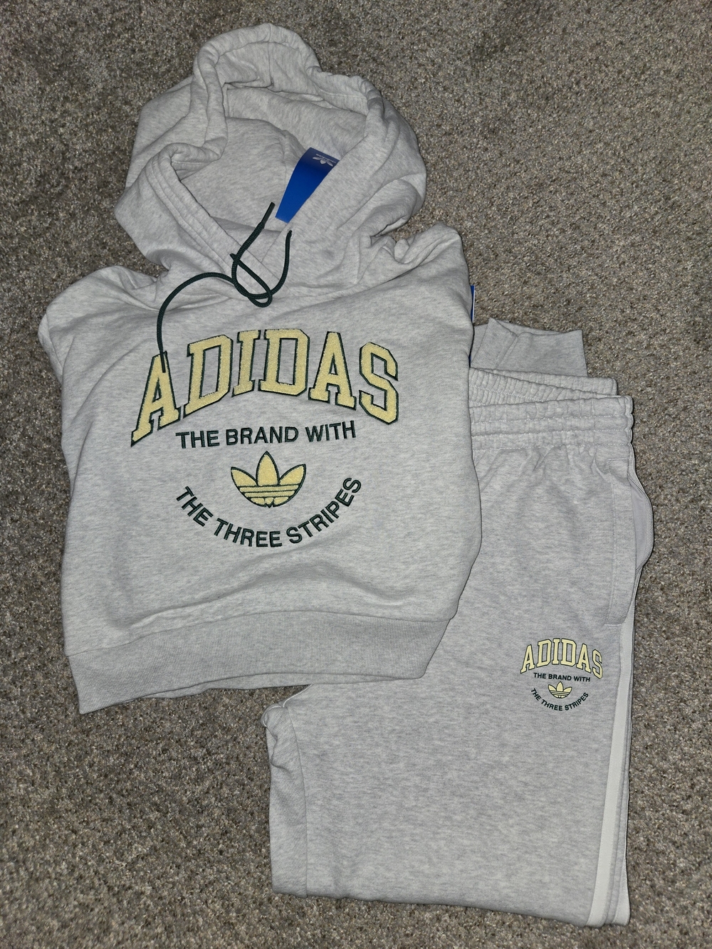Adidas Womens Light Gray Hoodie & Sweatpants Varsity Set